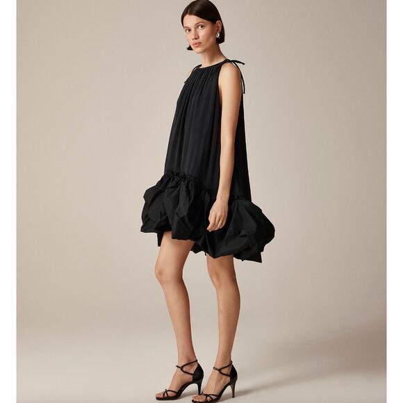 J.Crew Collection Bubble Hem Mini Dress Taffeta Black A Line Party US 14 NWT - Picture 1 of 12